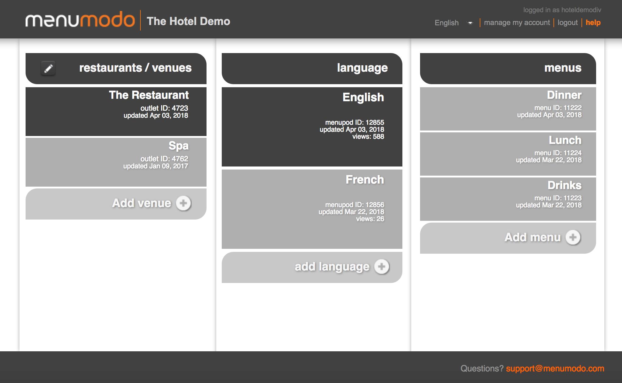 menumodo - User friendly Account Dashboard